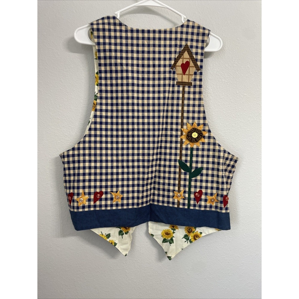 Vintage Sunflower Garden Vest Womens Large Blue Yellow Country Cottagecore 90s - Picture 2 of 5